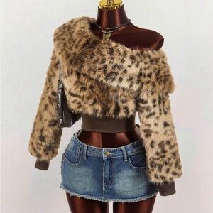 cheetah leopard print, faux fur shirt